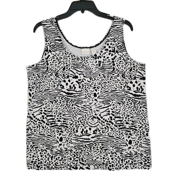 Chico's ~ Woman Size 3(XL)~ White/Black Animal Print Tank Top Sleeveless. - Picture 1 of 11
